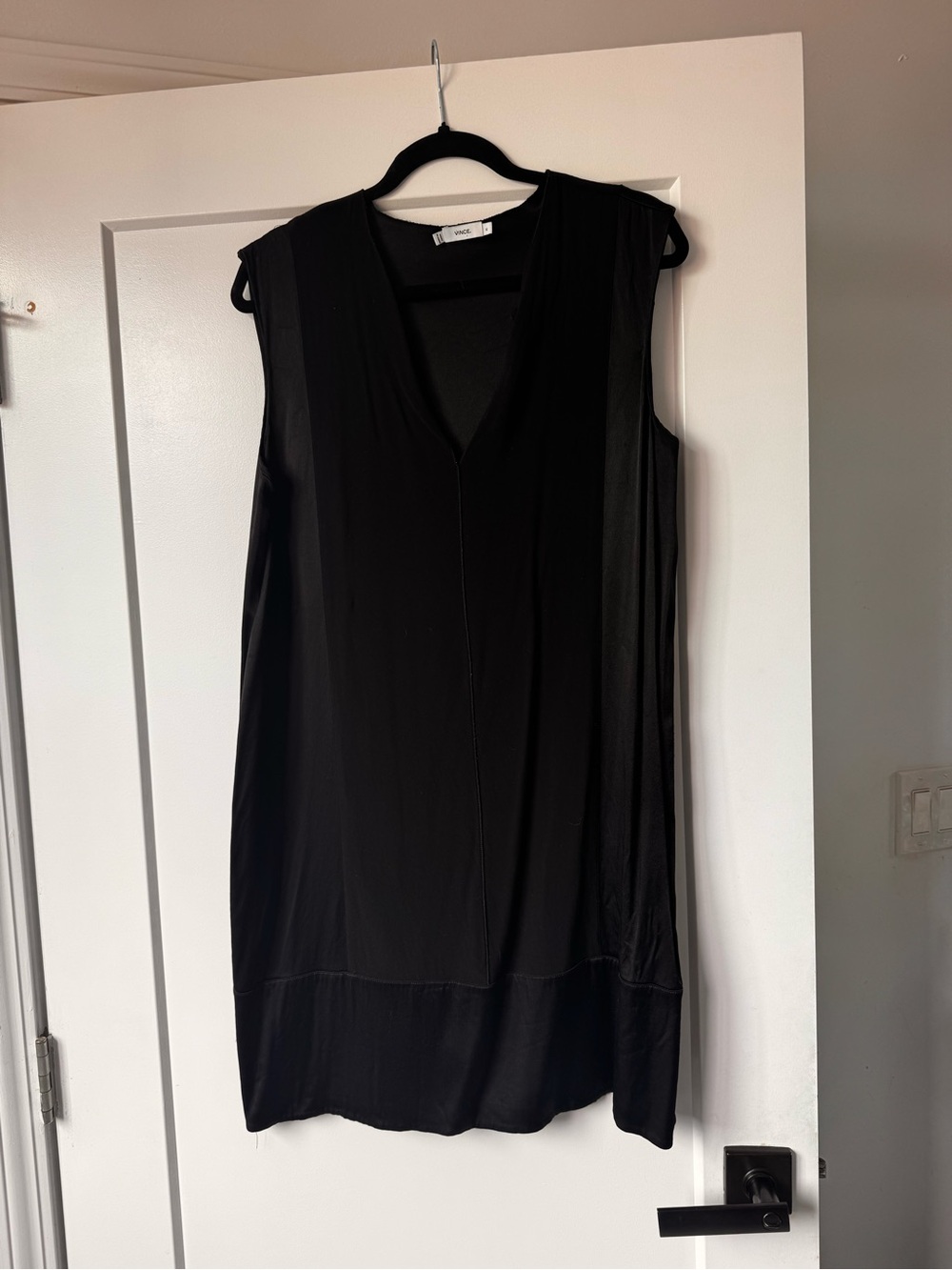 Vince Black Sleeveless V-Neck Midi Dress